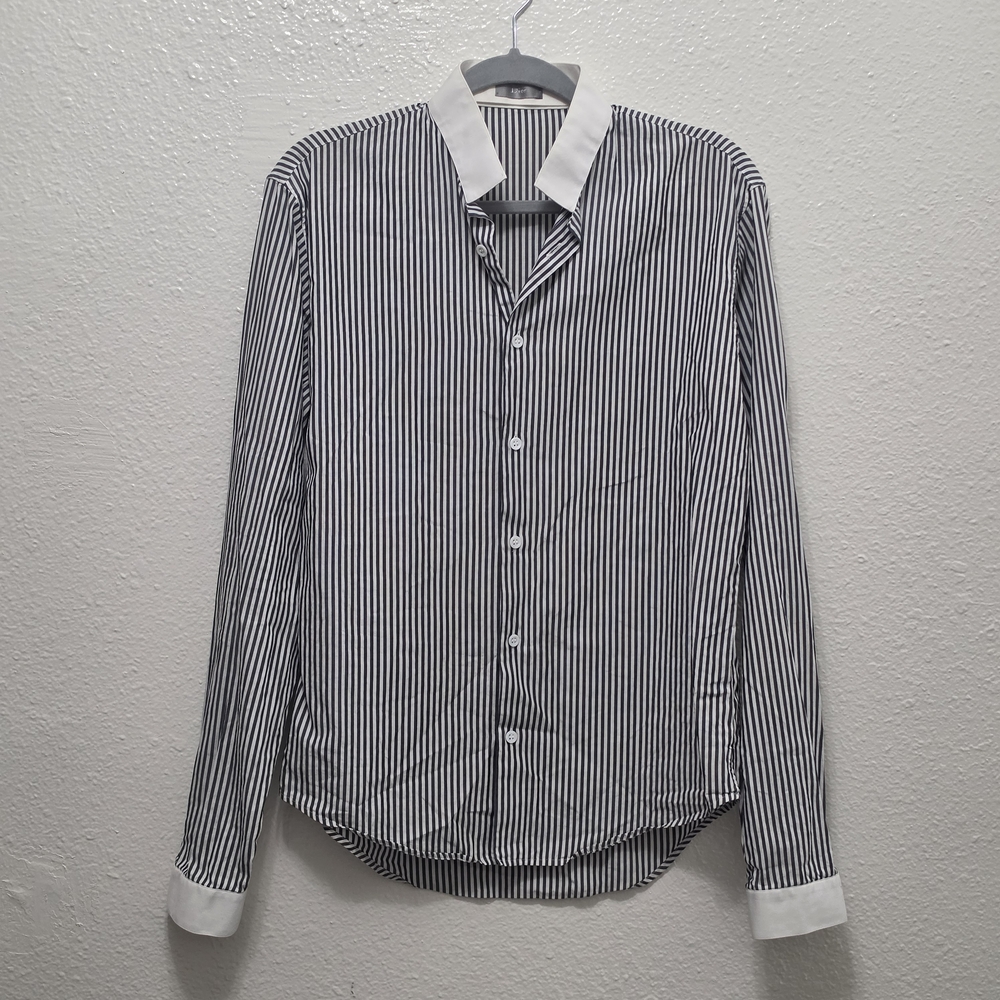 Dior Black & White Vertical Stripe Dress Shirt with White Collar